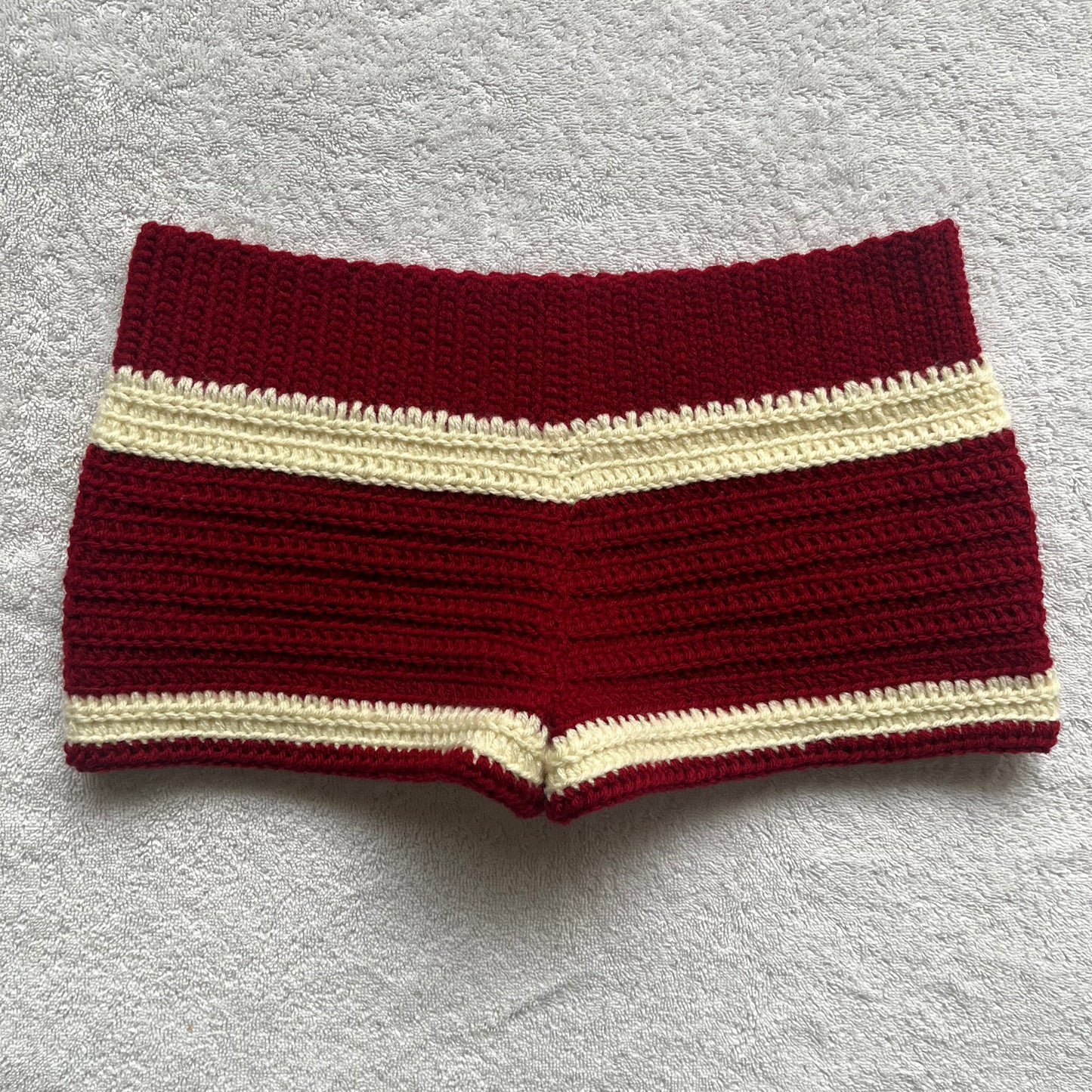 Red Velvet & Cream Crochet Mini Shorts | Beach Outfit Mini Shorts | Summer Shorts | Y2K Mini Shorts | Low Waisted | Pajamas | Handmade