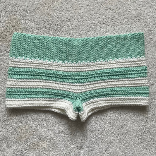 Crochet Mini Shorts Blue & White Stripped | Beach Outfit Mini Shorts | Summer Shorts | Y2K Mini Shorts | Hip Hugging Low Waisted