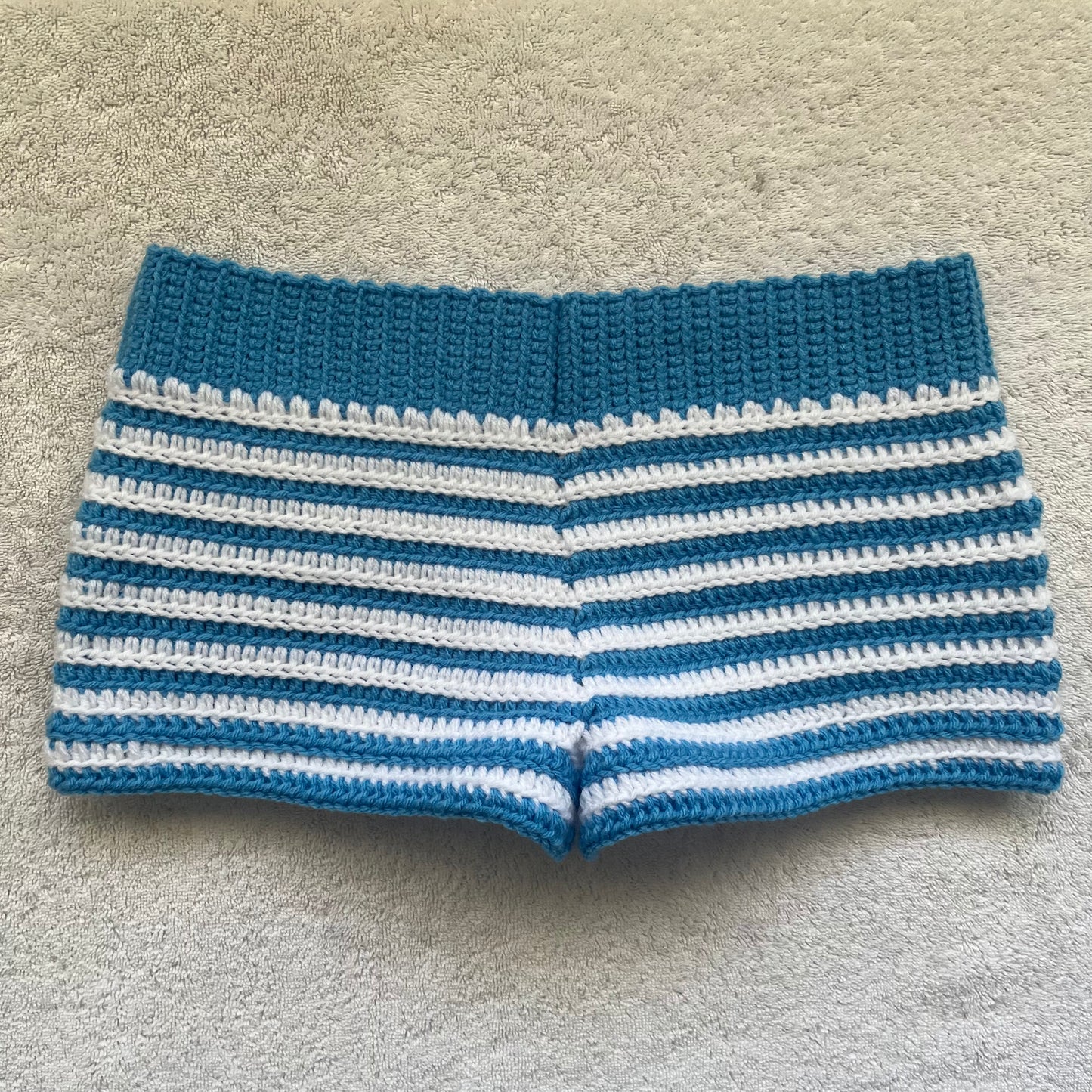 Crochet Mini Shorts Blue & White Striped | Beach Outfit Mini Shorts | Summer Shorts | Y2K Mini Shorts | Hip Hugging Low Waisted