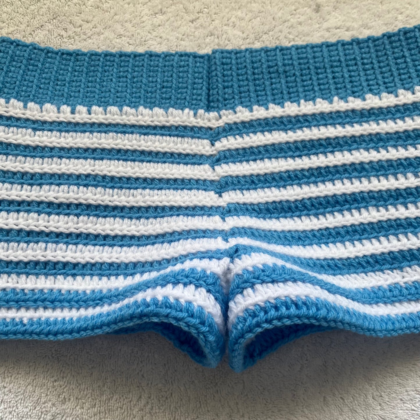 Crochet Mini Shorts Blue & White Striped | Beach Outfit Mini Shorts | Summer Shorts | Y2K Mini Shorts | Hip Hugging Low Waisted