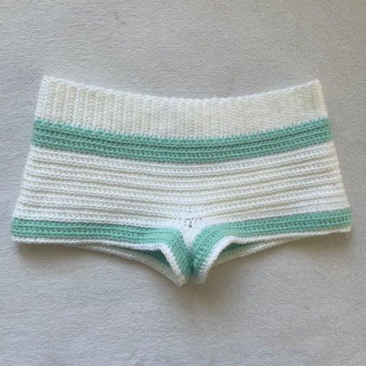 Crochet Mini Shorts White w/ Blue Stripe | Beach Outfit Mini Shorts | Summer Shorts | Y2K Mini Shorts | Hip Hugging Low Waisted | Pajama set