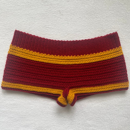 Burgundy Red & Gold Crochet Mini Shorts | Beach Outfit Mini Shorts | Summer Shorts | Y2K Mini Shorts | Low Waisted | Pajamas | Handmade