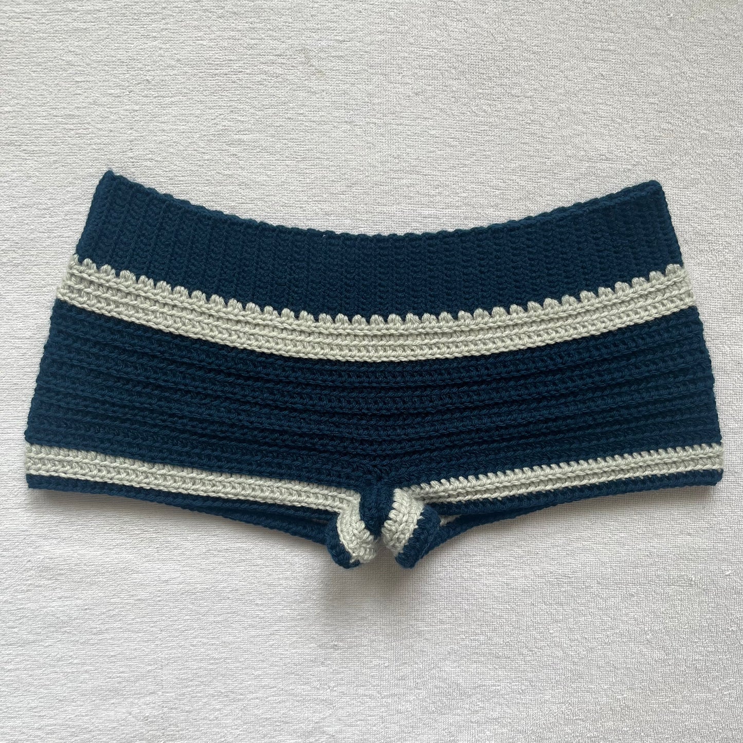 Dark Blue & Silver Striped Crochet Mini Shorts | Beach Outfit Mini Shorts | Summer Shorts | Y2K Mini Shorts | Low Waisted Pajamas | Handmade