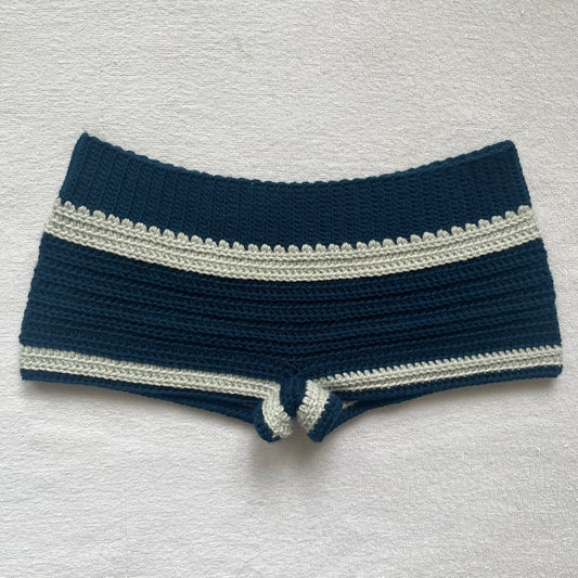 Dark Blue & Silver Striped Crochet Mini Shorts | Beach Outfit Mini Shorts | Summer Shorts | Y2K Mini Shorts | Low Waisted Pajamas | Handmade