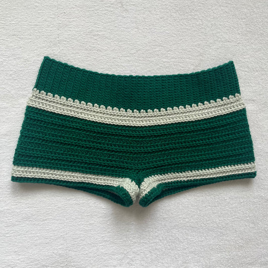 Emerald Green & Silver Crochet Mini Shorts | Beach Outfit Mini Shorts | Summer Shorts | Y2K Mini Shorts | Low Waisted | Pajamas | Handmade