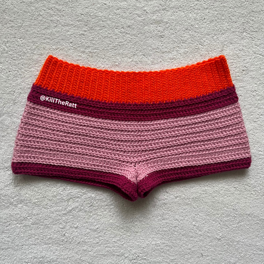 Crochet Mini Shorts Orange & Pink w/Magenta Stripe | Beach Outfit Mini Shorts | Summer Shorts | Y2K Mini Shorts |  Low Waisted | Pajama set