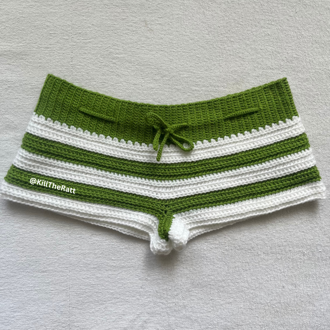 Crochet Mini Shorts Green & White Stripped | Beach Outfit Mini Shorts | Summer Shorts | Y2K Mini Shorts | Hip Hugging Low Waisted