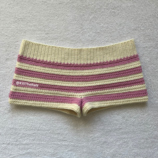 Crochet Mini Shorts Pink & Cream Striped | Beach Outfit Mini Shorts | Summer Shorts | Y2K Mini Shorts | Hip Hugging Low Waisted